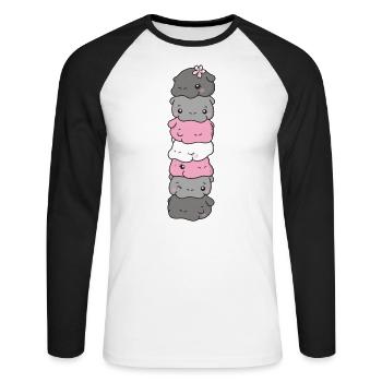 Demigirl Flag Pride LGBTQ Cute Hippo - Unisex Long Sleeve Baseball T-Shirt - white/black - Front - Nik (191cm)