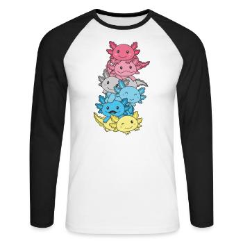 genderflux Flag Gay Pride LGBTQ Axolotl - T-shirt baseball manches longues Homme - blanc/noir - Devant - Nik (191cm)