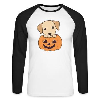 Labrador à la citrouille Chiens mignons Joyeux Halloween - T-shirt baseball manches longues Homme - blanc/noir - Devant - Nik (191cm)