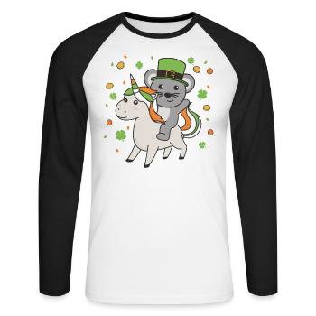 Souris avec licorne Saint-Patrick Irlande Bonheur - T-shirt baseball manches longues Homme - blanc/noir - Devant - Nik (191cm)