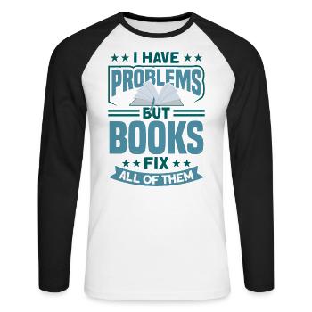 Book lover design with books for literature - Unisex Long Sleeve Baseball T-Shirt - white/black - Front - Nik (191cm)