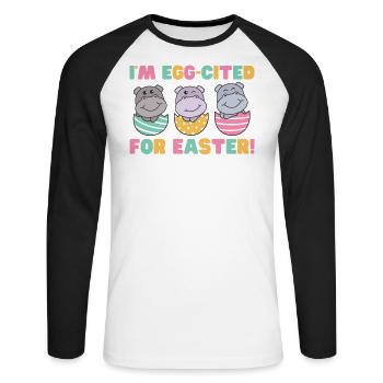 süße Hippos zu Ostern mit Ostereiern Hippo - Unisex Baseballshirt langarm - Weiß/Schwarz - Vorne - Nik (191cm)