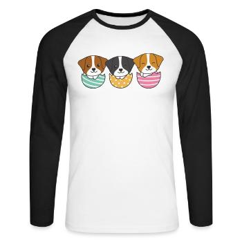 cute dogs for Easter with Easter eggs Jack Russell - Unisex Long Sleeve Baseball T-Shirt - white/black - Front - Nik (191cm)