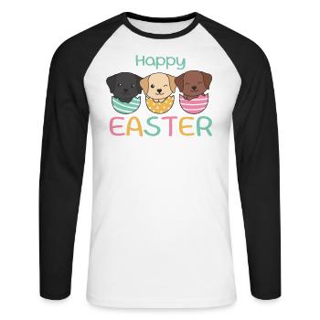 cute dogs at Easter with Easter eggs Labrador - Unisex Long Sleeve Baseball T-Shirt - white/black - Front - Nik (191cm)