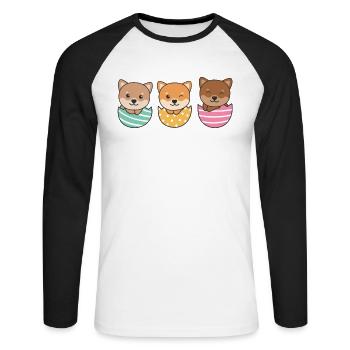 cute dogs for Easter with Easter eggs Shiba Inu - Unisex Long Sleeve Baseball T-Shirt - white/black - Front - Nik (191cm)