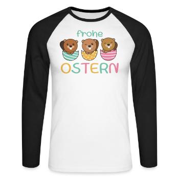 süße Bibern zu Ostern mit Ostereiern Biber - Unisex Baseballshirt langarm - Weiß/Schwarz - Vorne - Nik (191cm)