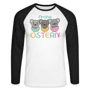 süße Mäuse zu Ostern mit Ostereiern Maus - Unisex Baseballshirt langarm - Weiß/Schwarz - Vorne - Nik (191cm)