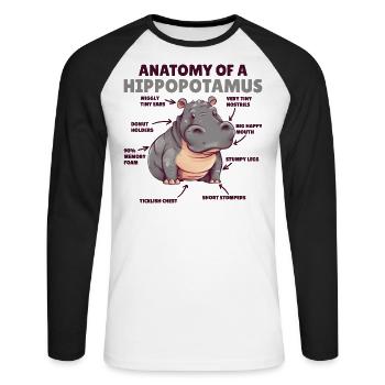 Explication de l’hippopotame doux Anatomie d’un hippopotame - T-shirt baseball manches longues Homme - blanc/noir - Devant - Nik (191cm)