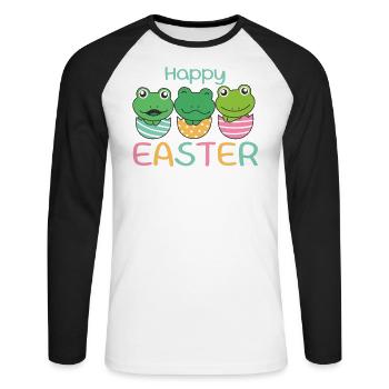 grenouilles douces à Pâques avec œufs de Pâques grenouille - T-shirt baseball manches longues Homme - blanc/noir - Devant - Nik (191cm)
