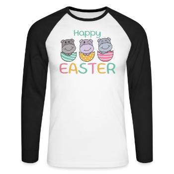 süße Hippos zu Ostern mit Ostereiern Hippo - Unisex Baseballshirt langarm - Weiß/Schwarz - Vorne - Nik (191cm)