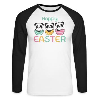 süße Pandas zu Ostern mit Ostereiern Panda - Unisex Baseballshirt langarm - Weiß/Schwarz - Vorne - Nik (191cm)