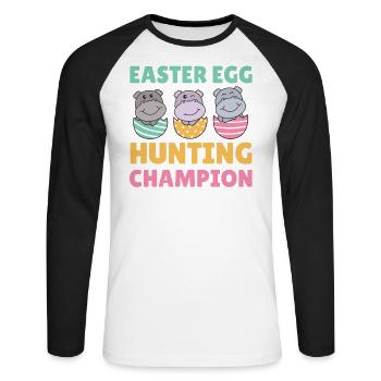 süße Hippos zu Ostern mit Ostereiern Hippo - Unisex Baseballshirt langarm - Weiß/Schwarz - Vorne - Nik (191cm)