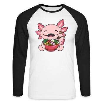 Mais d’abord ramen axolotl sucré mange ramen ramen - T-shirt baseball manches longues Homme - blanc/noir - Devant - Nik (191cm)