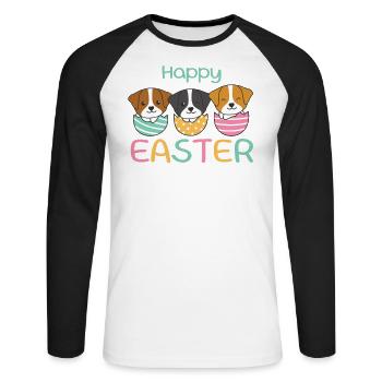 cute dogs for Easter with Easter eggs Jack Russell - Unisex Long Sleeve Baseball T-Shirt - white/black - Front - Nik (191cm)