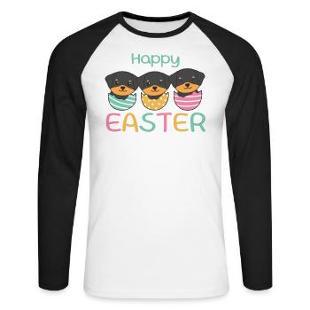 cute dogs at Easter with Easter eggs Rottweiler - Unisex Long Sleeve Baseball T-Shirt - white/black - Front - Nik (191cm)