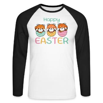 süße Rote Pandas zu Ostern mit Ostereiern - Unisex Baseballshirt langarm - Weiß/Schwarz - Vorne - Nik (191cm)