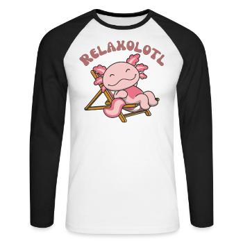 Relaxolotl Axolotl lovers sweet animals relax - Unisex Long Sleeve Baseball T-Shirt - white/black - Front - Nik (191cm)