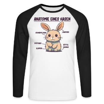 Anatomie eines Hasen lustige Kanninchen Erklärung - Unisex Baseballshirt langarm - Weiß/Schwarz - Vorne - Nik (191cm)