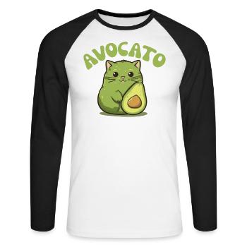 Avocato avocat chat drôle nourriture verte - T-shirt baseball manches longues Homme - blanc/noir - Devant - Nik (191cm)