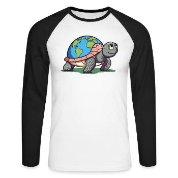 Schildkröte mit Erde Umweltschutz Welt Erde Tag - Unisex Baseballshirt langarm - Weiß/Schwarz - Vorne - Nik (191cm)