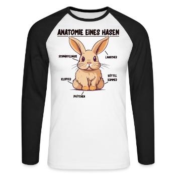 Anatomie eines Hasen lustige Kanninchen Erklärung - Unisex Baseballshirt langarm - Weiß/Schwarz - Vorne - Nik (191cm)