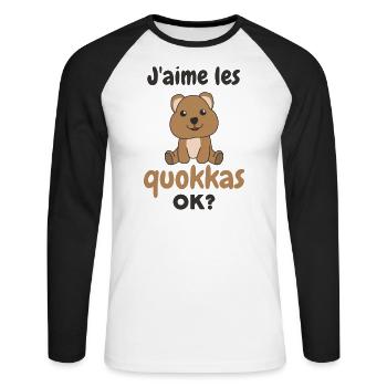 Ich mag Quokkas ok? Süßer Quokka - Unisex Baseballshirt langarm - Weiß/Schwarz - Vorne - Nik (191cm)