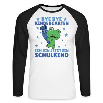 bye bye Kindergarten ich bin jetzt ein Schulkind - Unisex Baseballshirt langarm - Weiß/Schwarz - Vorne - Nik (191cm)
