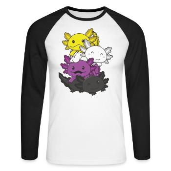 Nonbinary Flag Pride LGBTQ Mignon Axolotl Pile - T-shirt baseball manches longues Homme - blanc/noir - Devant - Nik (191cm)