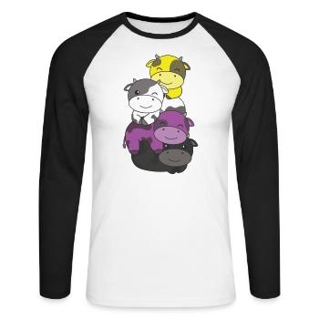 Nonbinary Flag Pride LGBTQ Cute Cow Stack - T-shirt baseball manches longues Homme - blanc/noir - Devant - Nik (191cm)