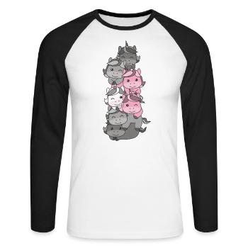 Demigirl Flag Pride LGBTQ süßer Einhorn Stapel - Unisex Baseballshirt langarm - Weiß/Schwarz - Vorne - Nik (191cm)