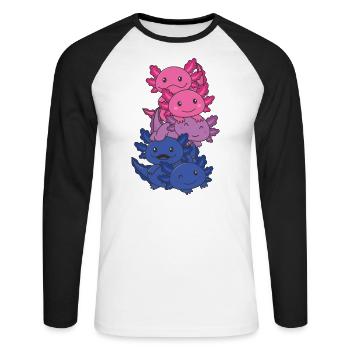 Bisexuell Flag Pride LGBTQ süßer Axolotl - Unisex Baseballshirt langarm - Weiß/Schwarz - Vorne - Nik (191cm)