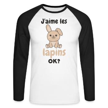 I like bunnies ok? Cute Bunny - Unisex Long Sleeve Baseball T-Shirt - white/black - Front - Nik (191cm)
