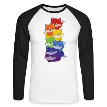 Regenbogen Flag Pride LGBTQ süßer Einhorn Stapel - Unisex Baseballshirt langarm - Weiß/Schwarz - Vorne - Nik (191cm)