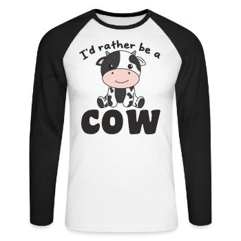 Ich wäre lieber eine Kuh - süße Kuh - Unisex Baseballshirt langarm - Weiß/Schwarz - Vorne - Nik (191cm)