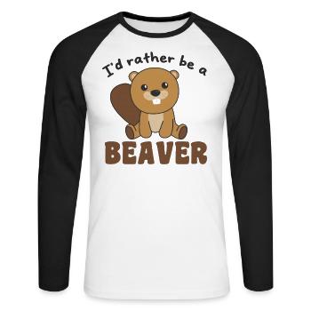 Je préfère être un castor - mignon castor - T-shirt baseball manches longues Homme - blanc/noir - Devant - Nik (191cm)
