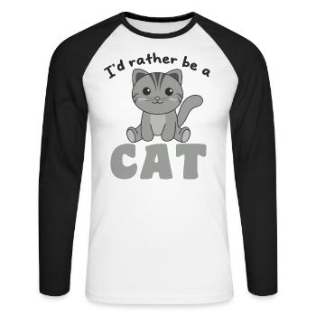 Je préfère être un chat - chat mignon - T-shirt baseball manches longues Homme - blanc/noir - Devant - Nik (191cm)