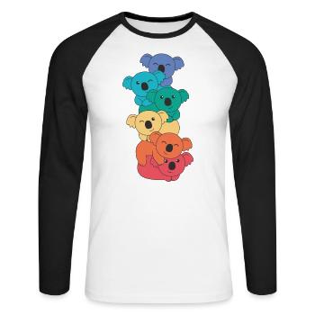 Regenbogen Flag Pride LGBTQ süßer Koala Stapel - Unisex Baseballshirt langarm - Weiß/Schwarz - Vorne - Nik (191cm)
