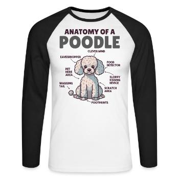 Explication du chien Anatomie d’un caniche - T-shirt baseball manches longues Homme - blanc/noir - Devant - Nik (191cm)
