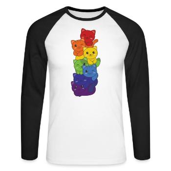 Rainbow Flag Pride LGBTQ Cute Cat Stack - Unisex Long Sleeve Baseball T-Shirt - white/black - Front - Nik (191cm)