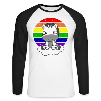 Zebra colorful rainbow for kids cute zebra - Unisex Long Sleeve Baseball T-Shirt - white/black - Front - Nik (191cm)