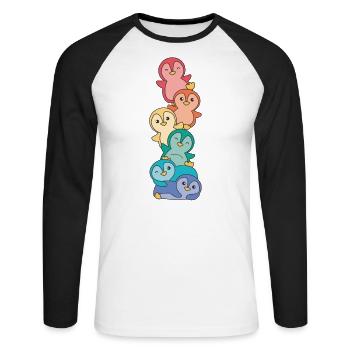 Regenbogen Flag Pride LGBTQ süßer Pinguin Stapel - Unisex Baseballshirt langarm - Weiß/Schwarz - Vorne - Nik (191cm)