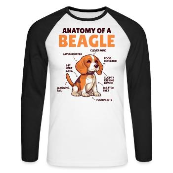 Explication du chien Anatomie d’un beagle - T-shirt baseball manches longues Homme - blanc/noir - Devant - Nik (191cm)