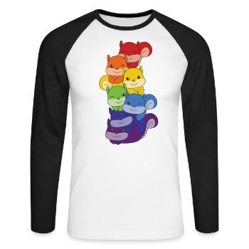 Rainbow Squirrel Cute Colorful Squirrel - Unisex Long Sleeve Baseball T-Shirt - white/black - Front - Nik (191cm)
