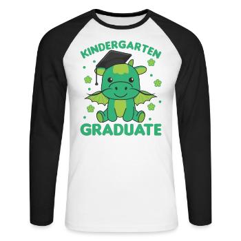 Kids Kindergarten graduate Drache Graduation - Unisex Baseballshirt langarm - Weiß/Schwarz - Vorne - Nik (191cm)