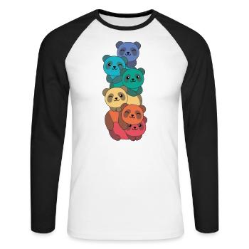 Drapeau arc-en-ciel Pride LGBTQ Mignon Panda Stack - T-shirt baseball manches longues Homme - blanc/noir - Devant - Nik (191cm)