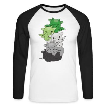 Aromantik Flag Pride LGBTQ süßer Drache Stapel - Unisex Baseballshirt langarm - Weiß/Schwarz - Vorne - Nik (191cm)