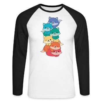 Regenbogen Flag Pride LGBTQ süßer Fuchs Stapel - Unisex Baseballshirt langarm - Weiß/Schwarz - Vorne - Nik (191cm)