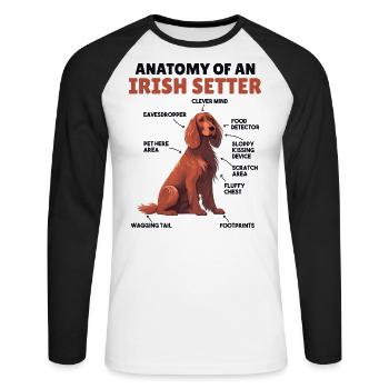 Dog Explanation Anatomy of an Irish Setter - Unisex Long Sleeve Baseball T-Shirt - white/black - Front - Nik (191cm)