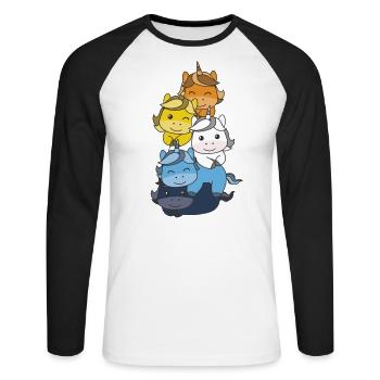 Aroace Flag Pride LGBTQ süßer Einhorn Stapel - Unisex Baseballshirt langarm - Weiß/Schwarz - Vorne - Nik (191cm)