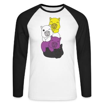 Nonbinary Flag Pride LGBTQ Mignon Capybara Pile - T-shirt baseball manches longues Homme - blanc/noir - Devant - Nik (191cm)